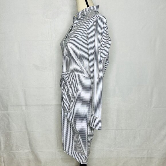 Gap Button-Down Shirt Dress Long-Sleeve Striped Gathered Waist Cotton Sz M - Picture 6 of 10